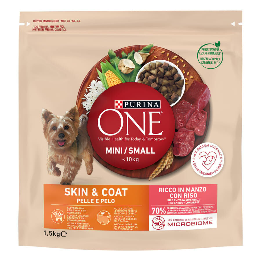 1.5 kg Purina One Mini Piel y Pelaje de Buey y Arroz pienso para perros, , large indicador imagen numero 1